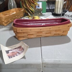 Longaberger Woven Basket with Burgundy Liner And Protector